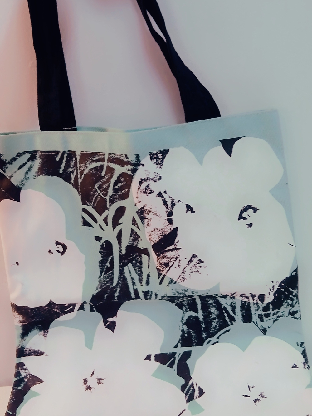 MUSEUM OF MODERN ART Warhol Floral Print Canvas Tote Bag in Light Blue and Black